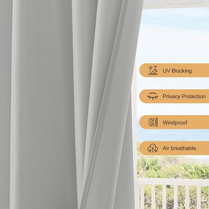 Outdoor Curtains for Patio Waterproof Rod Pocket 6 Pcs 54x84 Silver Grey | - Image 4