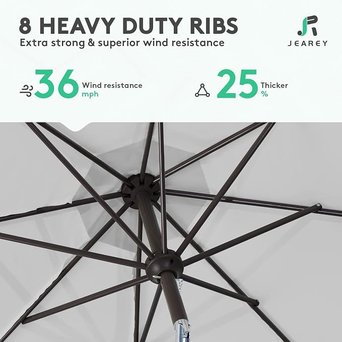 JEAREY 10 ft Outdoor Patio Umbrella w/Tilt and Crank, Light Gray | 8 Sturdy - Image 5