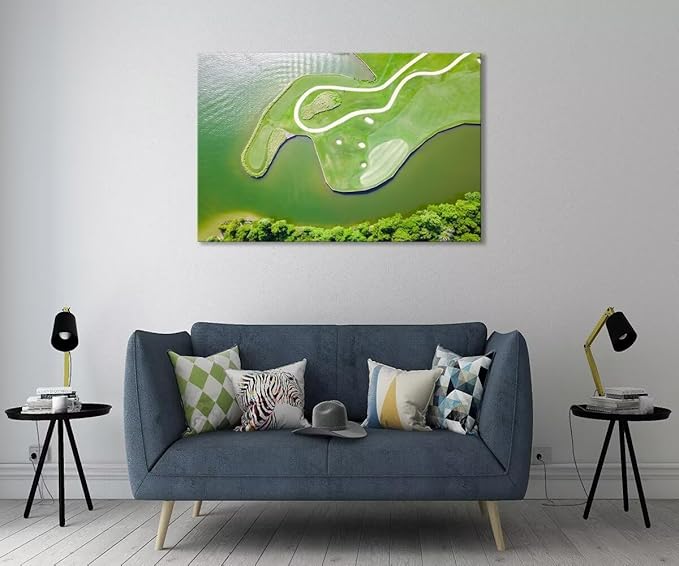 Colorado River Austin Texas USA Golf Course Wall Art for Living Room Bedroom Bathroom Home Decorations Golf Club Picture Wall Decor for Office Canvas Artwork Framed Ready to Hang(12''H x 16''W)