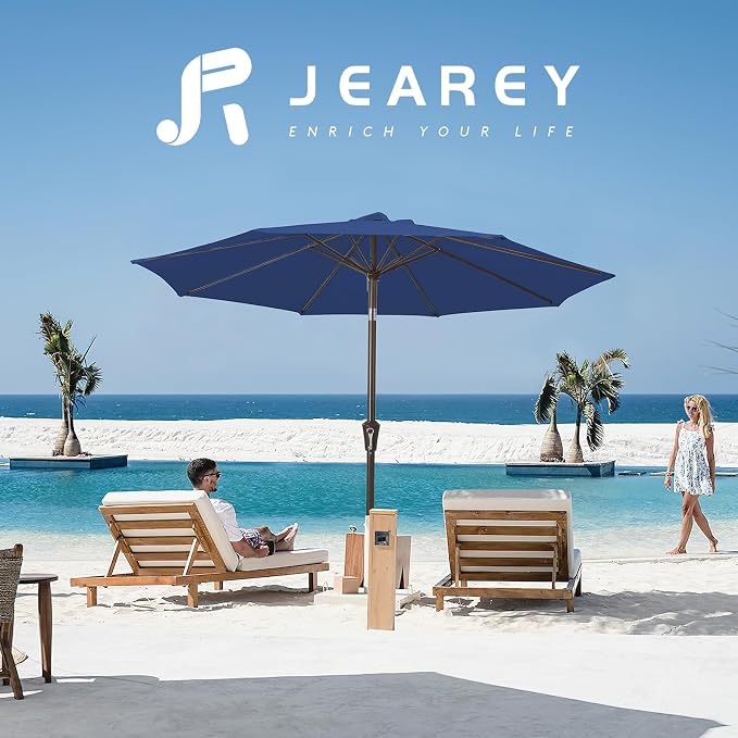 JEAREY 9FT Outdoor Patio Umbrella, Market Umbrella, Dark Blue | Outdoor Table - Image 6