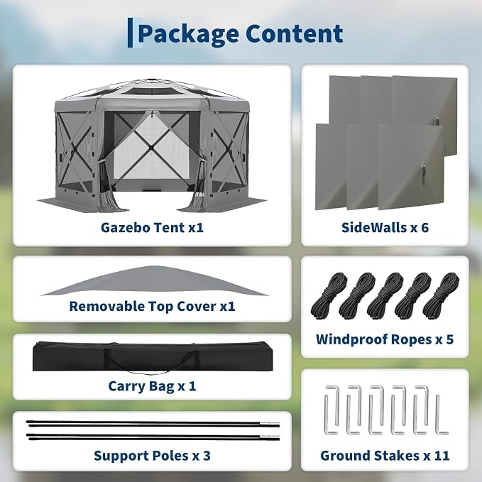 13FT Pop-Up Gazebo Tent with Mesh Netting, Removable Top & Wind Cloths | - Image 10