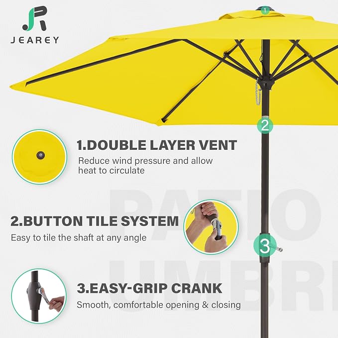 JEAREY 7.5 ft Outdoor Patio Umbrella, Table Umbrella, Tilt & Crank lift - Image 4