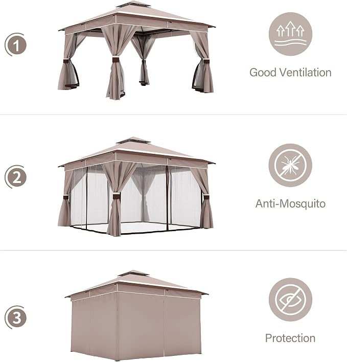 12'x12' Outdoor Gazebo, Metal Frame Heavy Duty Patio Canopy Tent Shelter - Image 6