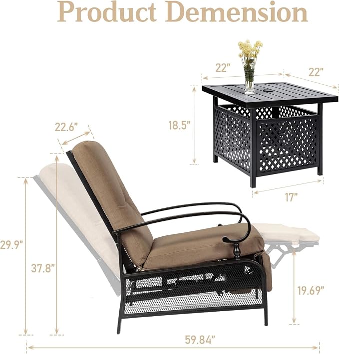 SUNCROWN Outdoor Recliner Chair Patio Adjustable Relaxing Chairs Outdoor Metal - Image 4