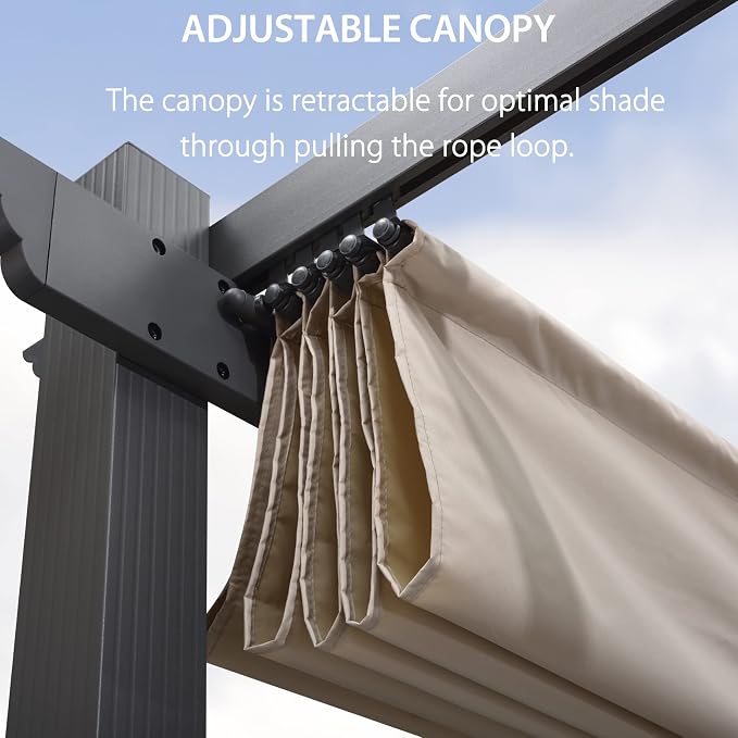 PURPLE LEAF Outdoor Retractable Pergola 11' X 13' Canopy Aluminum, Custom Shade - Image 5