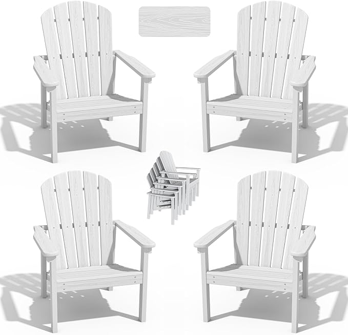Stackable Adirondack Chairs Set of 4, Compact HDPE, All-Weather by nevilywood