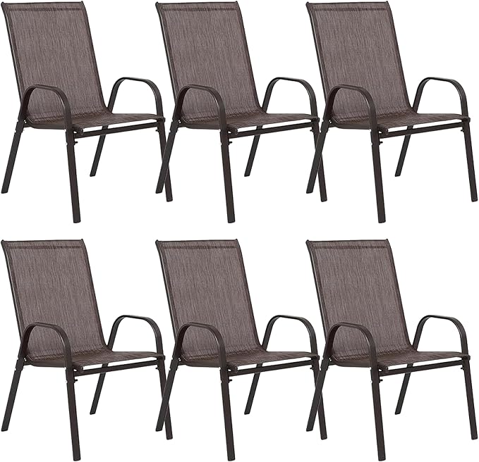 Patio Chairs Set of 6, Breathable Textilene, Weatherproof Frame, Quick Setup - Image 7