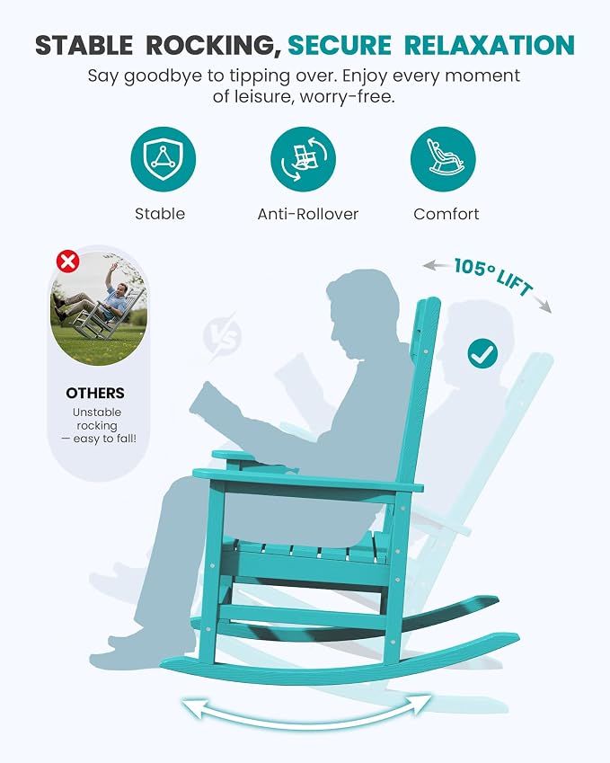 SERWALL Rocking Chair Outdoor, Oversized HDPE Patio Rocking Chairs, Aruba | - Image 5