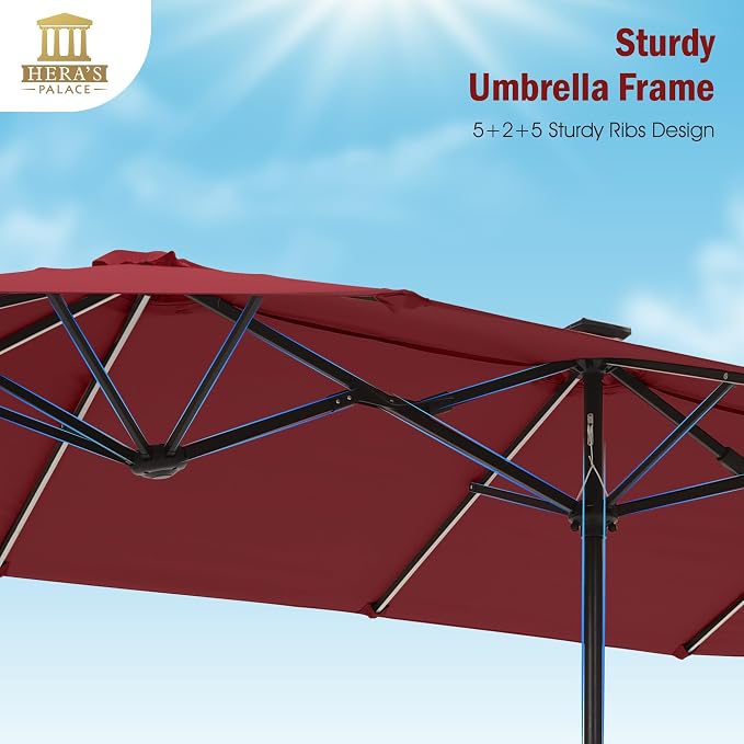13 ft Patio Umbrella with 120 LED Solar Lights Outdoor Umbrella, 8 Colors - Image 5
