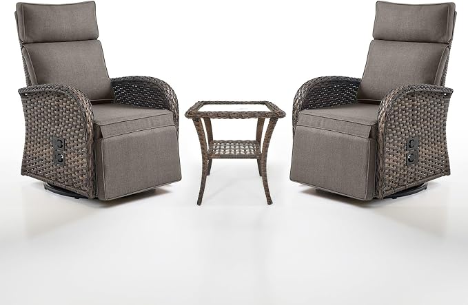Dual-Adjust Swivel Outdoor Recliner Chair Set of 3 by Belord