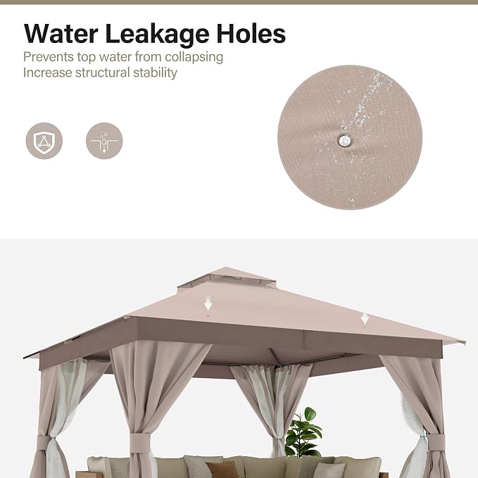 10'x12' Outdoor Gazebo, Metal Frame Heavy Duty Patio Canopy Tent Shelter - Image 8