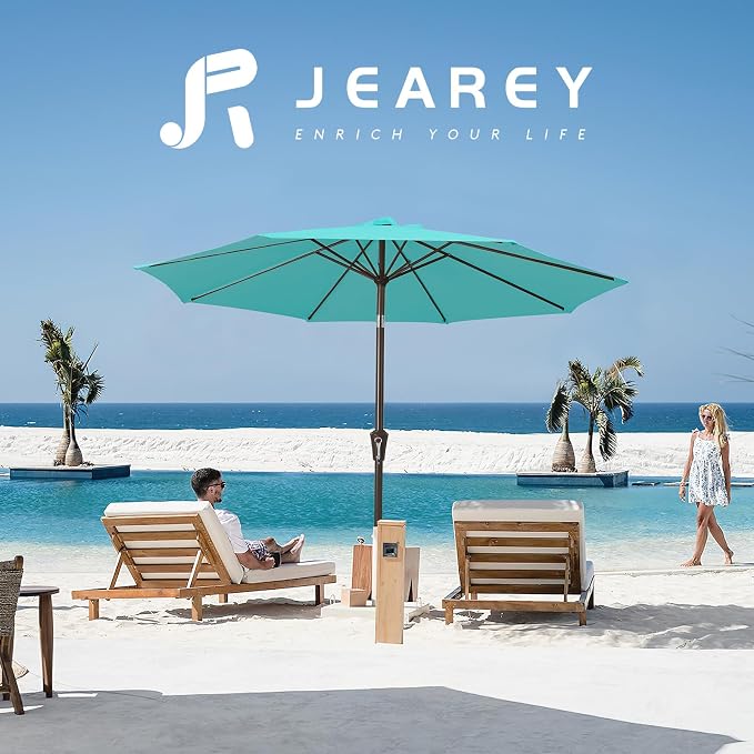 JEAREY 10 ft Outdoor Patio Umbrella w/Tilt and Crank, Turquoise | 8 Sturdy Ribs - Image 6