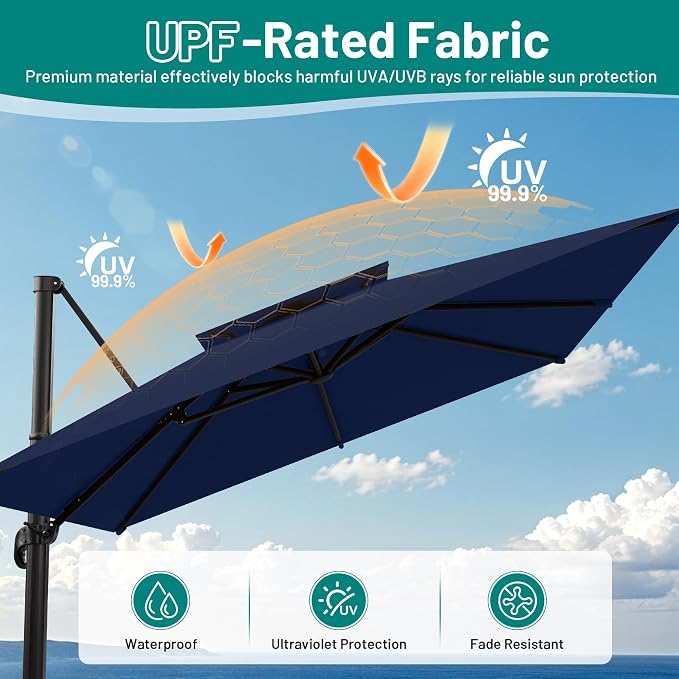 12×12 FT Double-Top Cantilever Patio Umbrella, Outdoor Umbrellas - Image 5