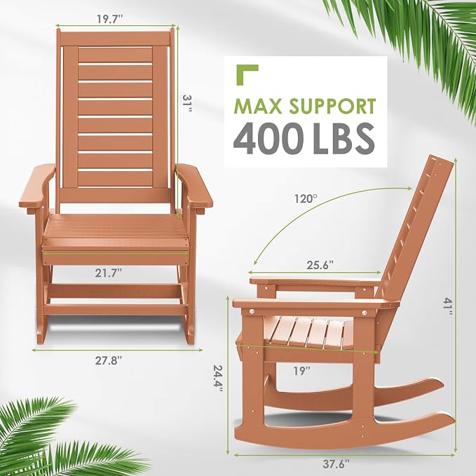 GREENVINES Oversized Outdoor Rocking Chairs Set of 2, HDPE Rocker, Teak | 21.7" - Image 3