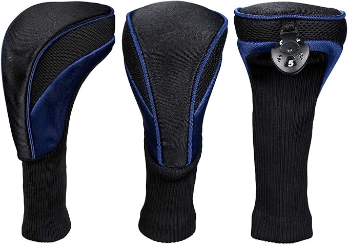 Black Golf Club Head Cover for Driver Fairway 3 Pcs Woods Headcovers, Golf Accessories Hybrid Head Covers Set with Interchangeable Tags 3 4 5 7 X