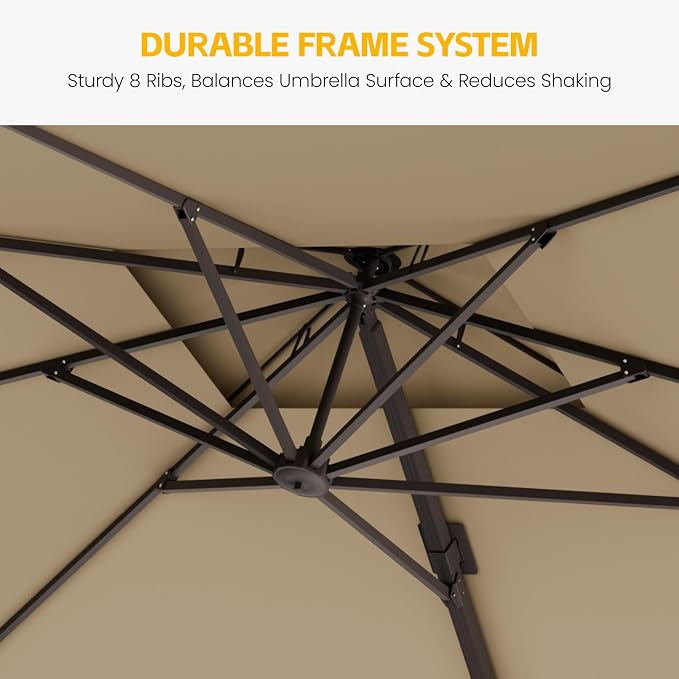 10x10 FT Patio Cantilever Umbrella, Rectangular Heavy Duty Offset Umbrella - Image 4