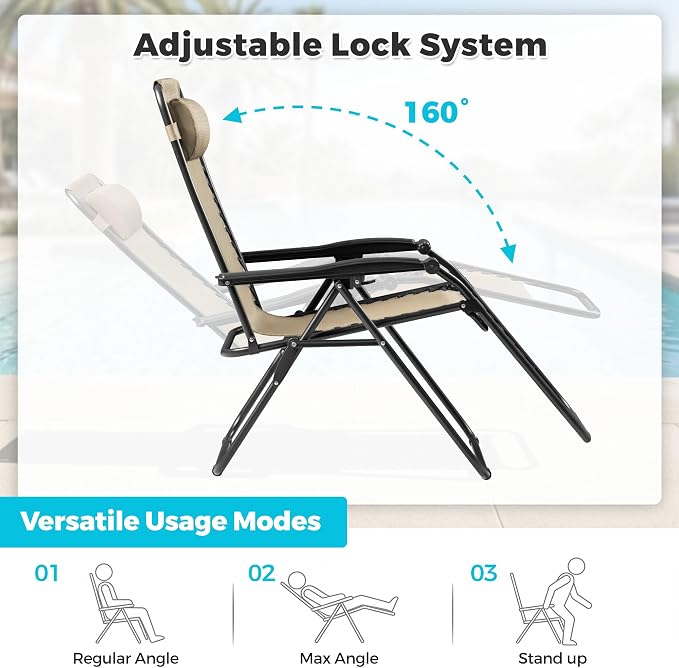 Homall Zero Gravity Chair Patio Folding Lawn Outdoor Lounge Gravity Camp - Image 4