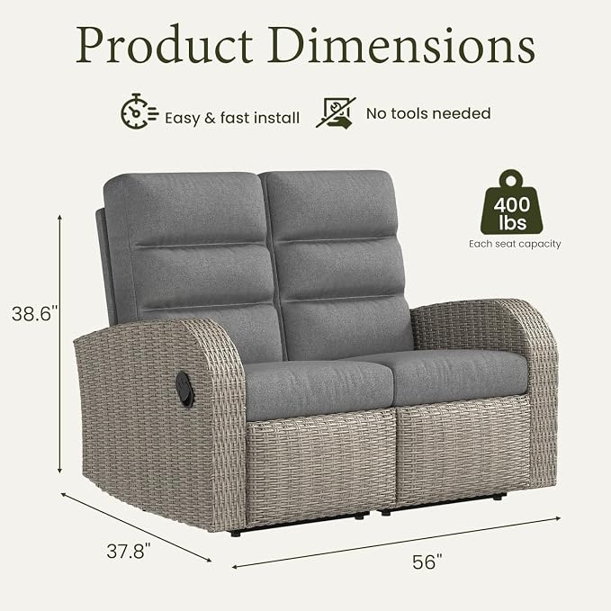 Oversized Wicker Outdoor Recliner Lovseat - Image 2