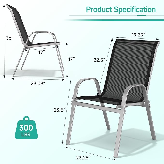 Patio Chairs Set of 2, All Weather Outdoor Dining Chairs | Stackable Dining - Image 3