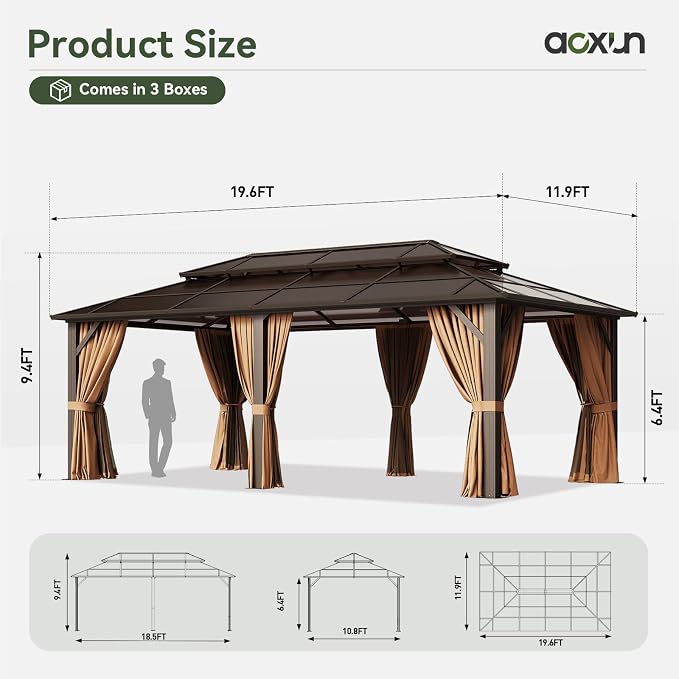 Aoxun 12'x20' Hardtop Gazebo - Image 8