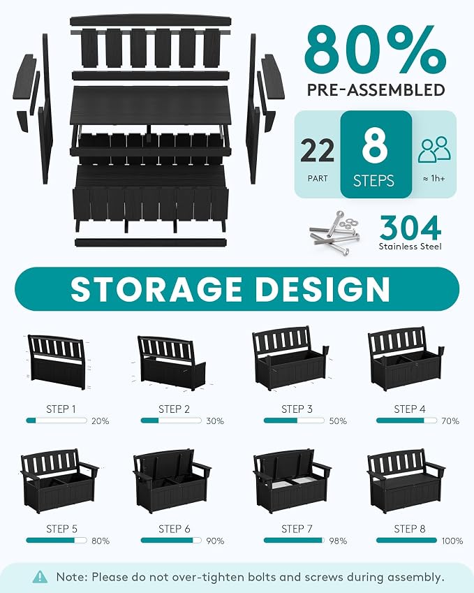 SERWALL HDPE Outdoor Storage Bench, Deck Box - Image 4