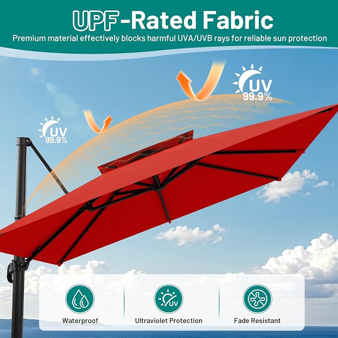 11×11 FT Double-Top Cantilever Patio Umbrella, Outdoor Umbrellas - Image 5
