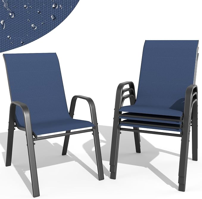 Patio Dining Chairs Set of 4 Outdoor Stackable Dining Chairs by TQKVIPI