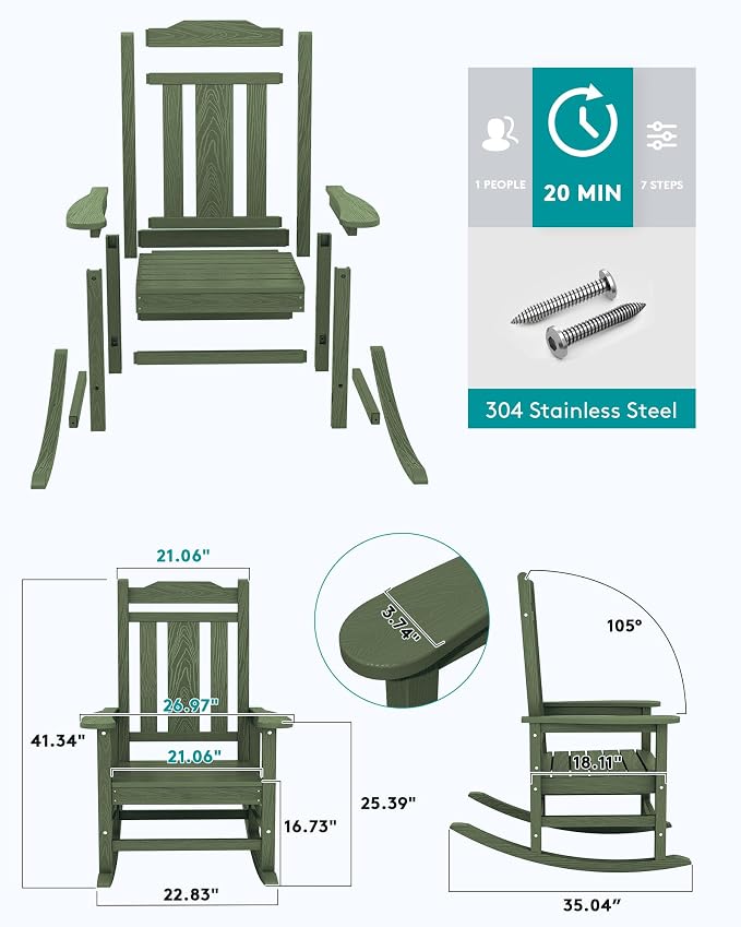 SERWALL Oversized Outdoor Rocking Chairs Set of 2, HDPE Patio Rocker - Image 6