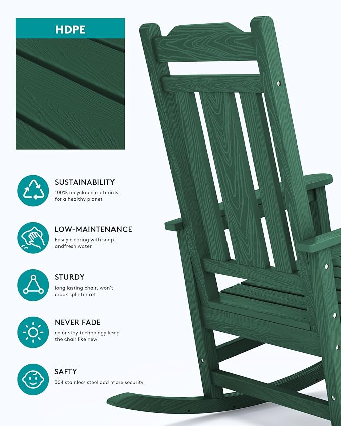 SERWALL HDPE Oversized Outdoor Rocking Chairs Set of 2, Patio Rocker, All - Image 7