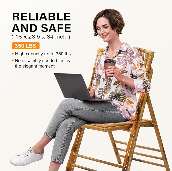 VINGLI Bamboo Folding Chair, Foldable Dining Wood Chairs Comfortable Seat - Image 8