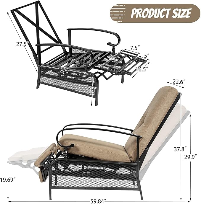 Incbruce Outdoor Lounge Chair Set of 2 Patio Furniture Adjustable Recliner - Image 3