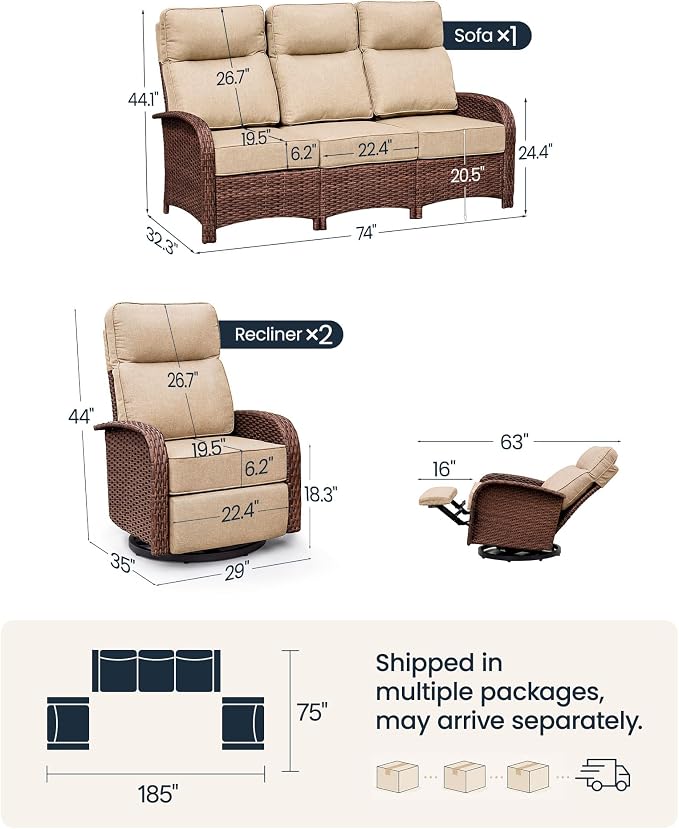 Resort-Grade Recliners Patio Furniture, 6.2" Ultra Thick Cushions | Heavy Duty - Image 2