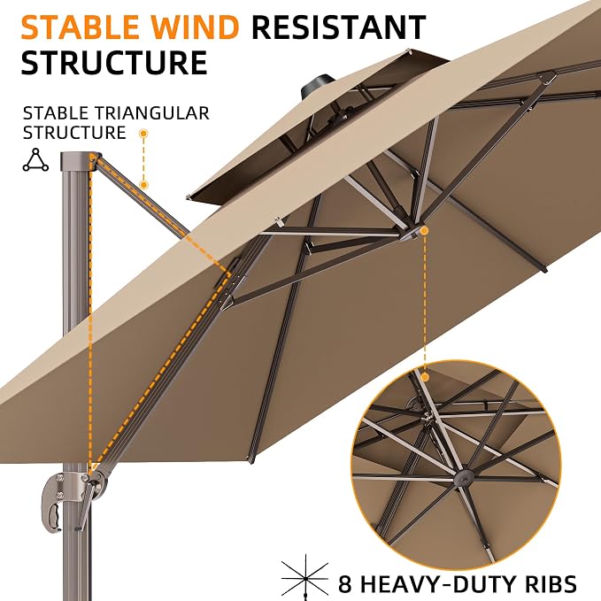 10' X 13' Outdoor Patio Umbrella Large Rectangle Cantilever Umbrella - Image 4
