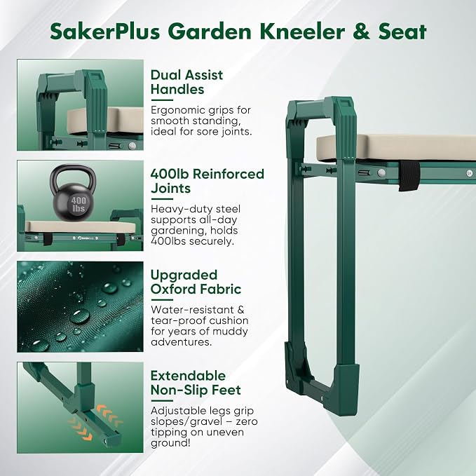 SakerPlus Garden Kneeler and Seat, Heavy Duty Foldable Garden Stool | 10-inch - Image 3