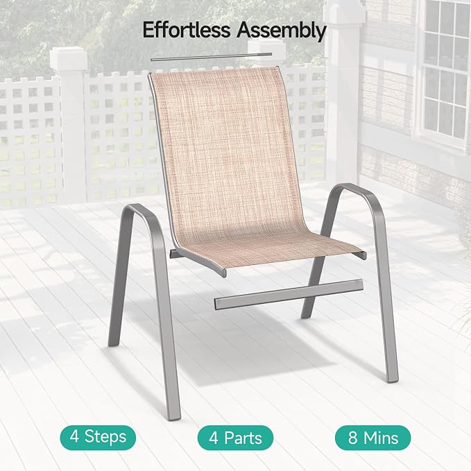 Patio Chairs Set of 6, All Weather Outdoor Dining Chairs | Stackable Dining - Image 4