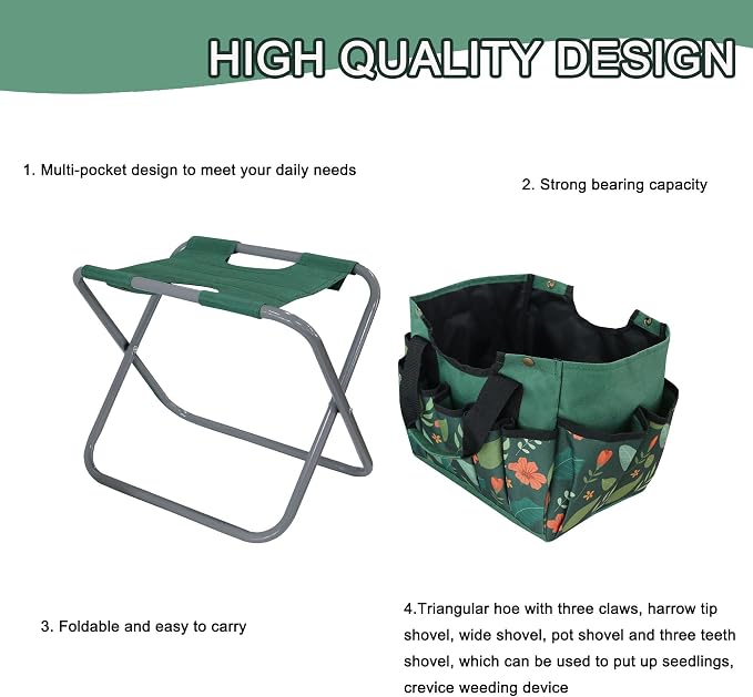 Folding Gardening Stool with Detachable Storage Tote Bag, Portable Garden Chair - Image 7