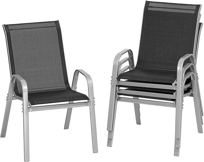 Patio Chairs Set of 4, Stackable Outdoor Dining Chairs | All Weather Dining Set by ONBRILL