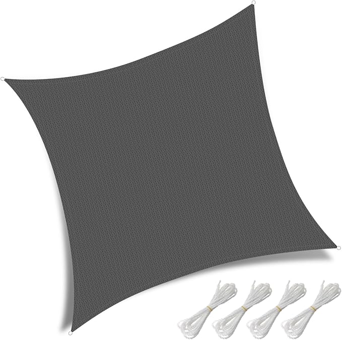 10' x 10' Rectangle Sun Shade Sail, 185 GSM HDPE, Dark Grey | 95% UV block - Image 2