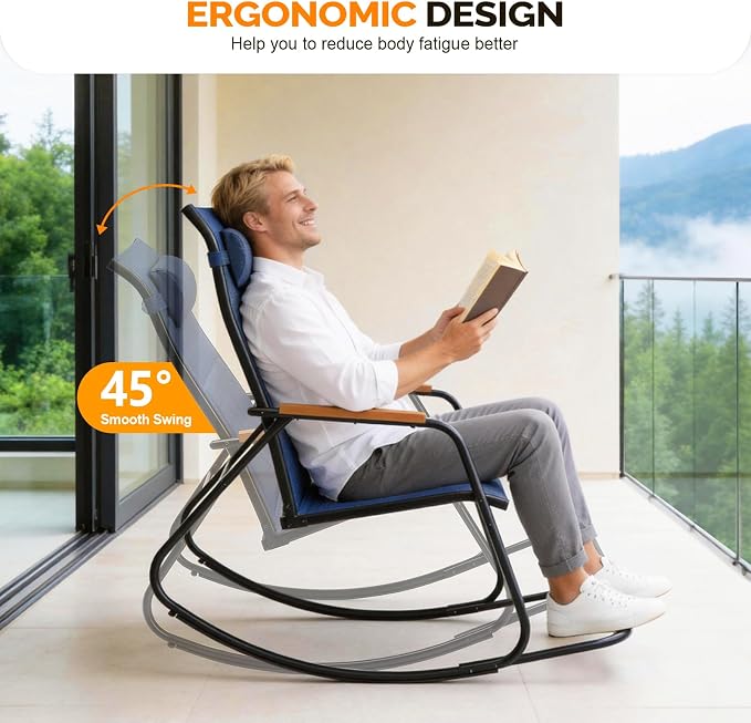 VINGLI Outdoor Rocking Chair, Textilene Mesh Patio Rocker, Outdoor Rocker - Image 4