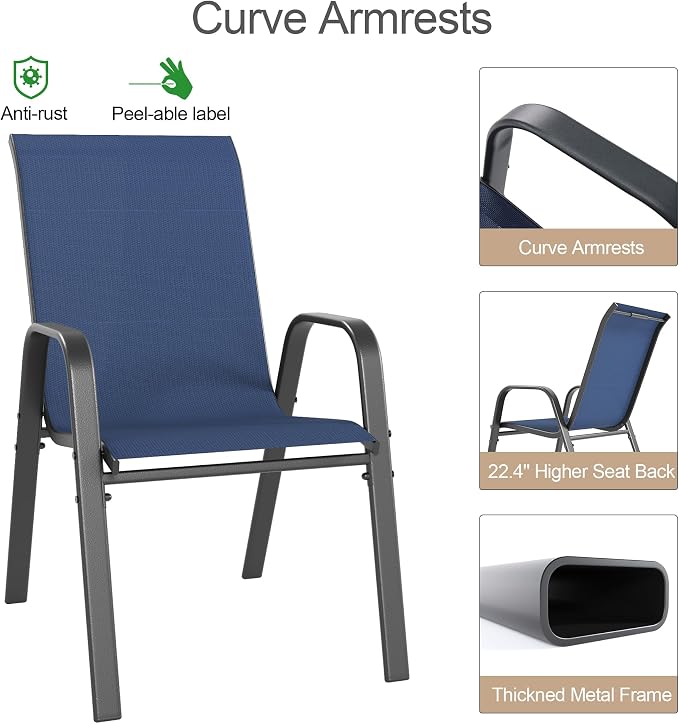 Outdoor Patio Chairs Set of 8 Stackable Dining Chairs All-Weather Textilene - Image 9