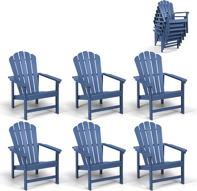 Oversized Stackable Adirondack Chair Set of 6, HDPE Fire Pit Chair | All-Weather by Mguio