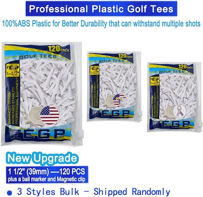 1 1/2 Inch Plastic Golf Tees,Short Tees 120 Pack-4 Prongs with Low Friction Design for Iron,Par Threes,Hybrids and Driving Range,with High Stability and Low-Friction White Golf Tees
