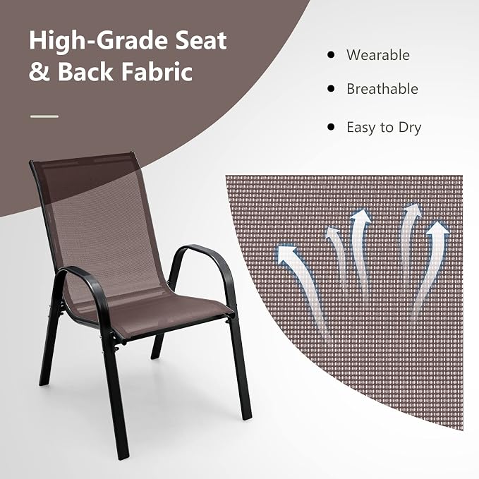 Giantex Patio Chairs Set of 4, Stackable Outdoor Dining Chairs - Image 5