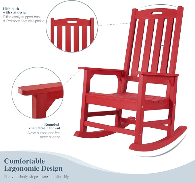 Outdoor Rocking Chairs Set of 2, Oversized Porch Rocker | Weather Resistant - Image 6
