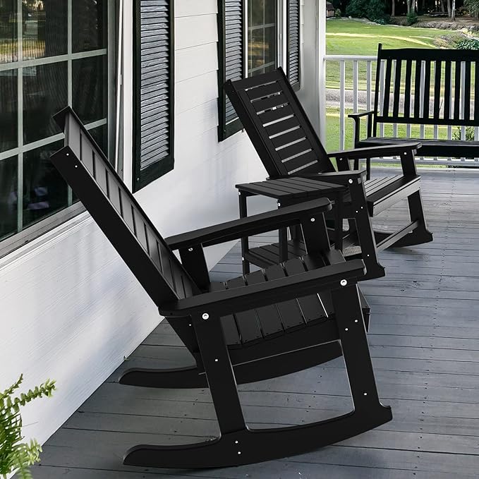 GREENVINES Outdoor Rocking Chairs Set, 2 Rockers w/ 1 Side Table - Image 6