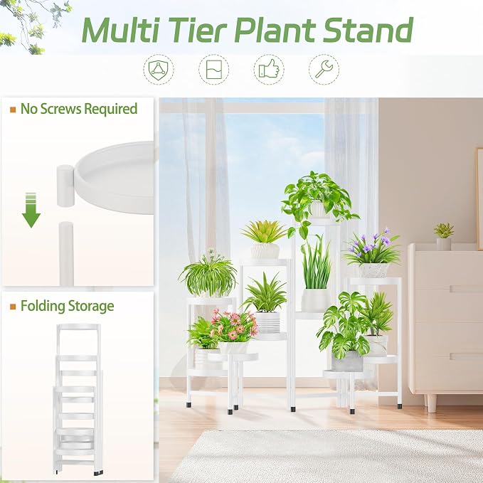 iDavosic.ly Plant Stand Indoor Outdoor, 10 Tier Metal Corner Shelf, Folding - Image 4