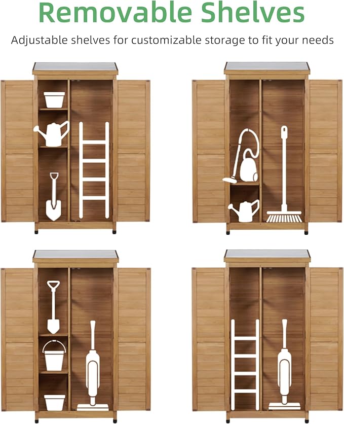 68'' Outdoor Storage Cabinet, Wooden Garden Tool Cabinet - Image 6
