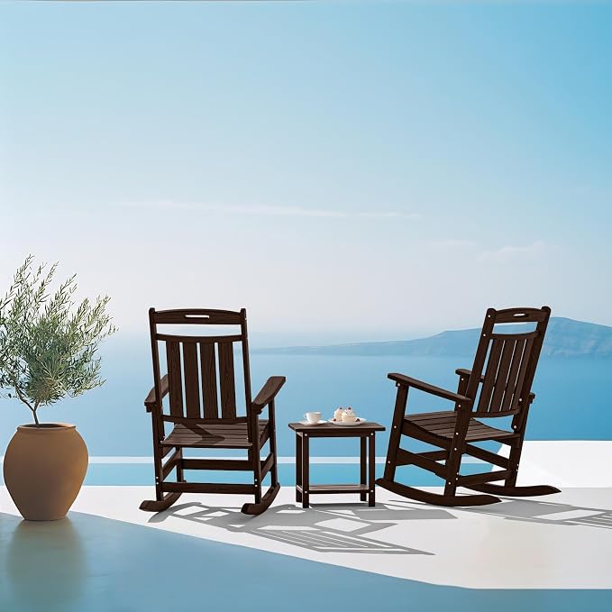 Oversized HDPE Outdoor Rocking Chair Set of 2, All-Weather, Coffee | Heavy Duty - Image 8