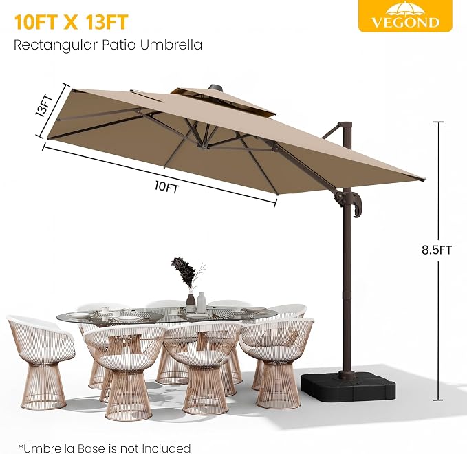 10x13 FT Patio Cantilever Umbrella, Rectangular Heavy Duty Offset Umbrella - Image 8