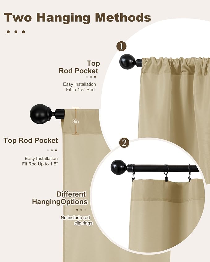 Outdoor Curtains for Patio Waterproof Rod Pocket 6 Pcs 110x108 Inch Cream | - Image 3